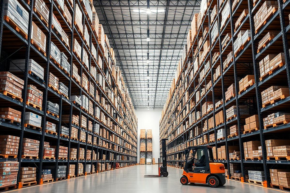 Warehouse operations team managing palletised cargo in a distribution centre